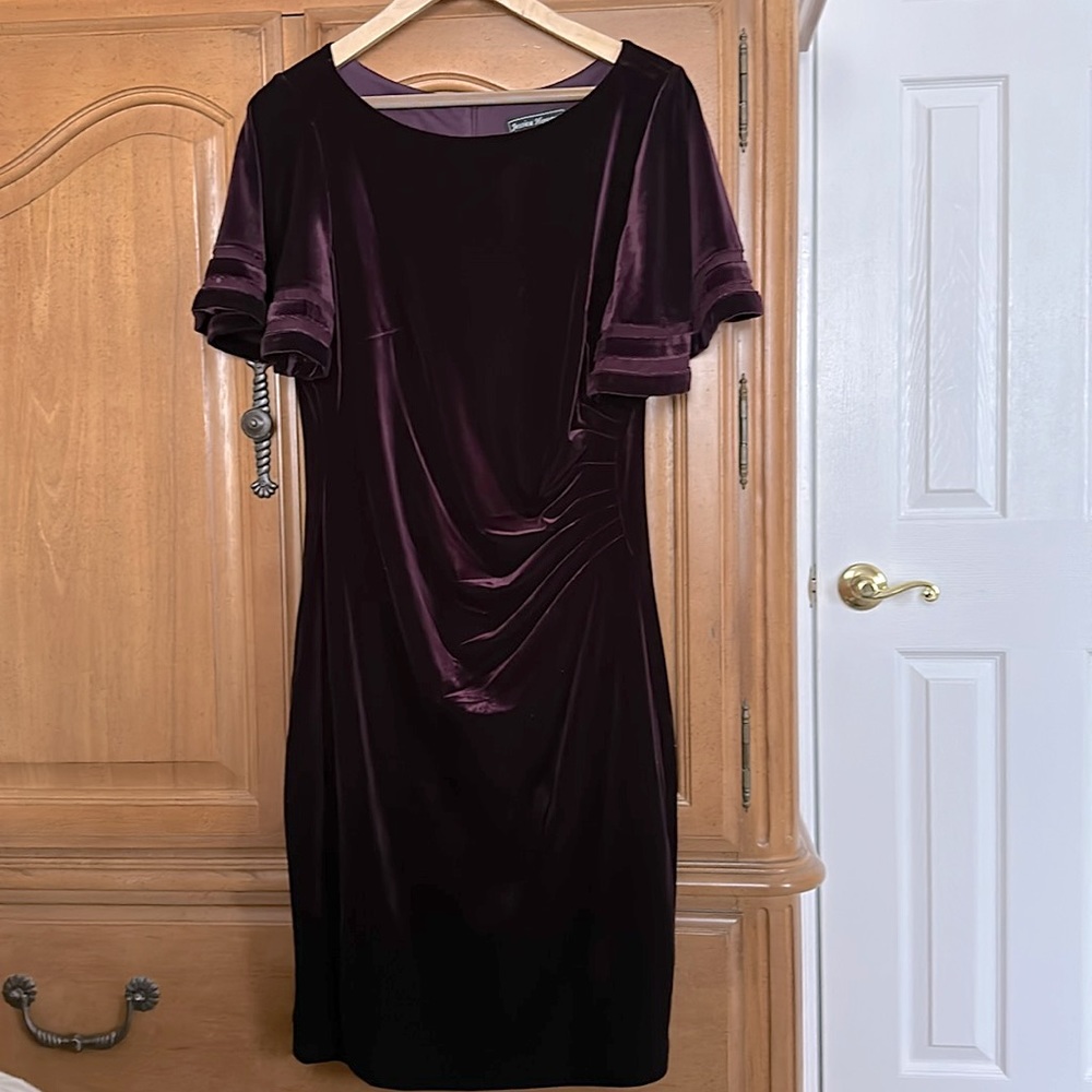 Velvet Flutter Sleeve Sheath Dress - Picture 2 of 4